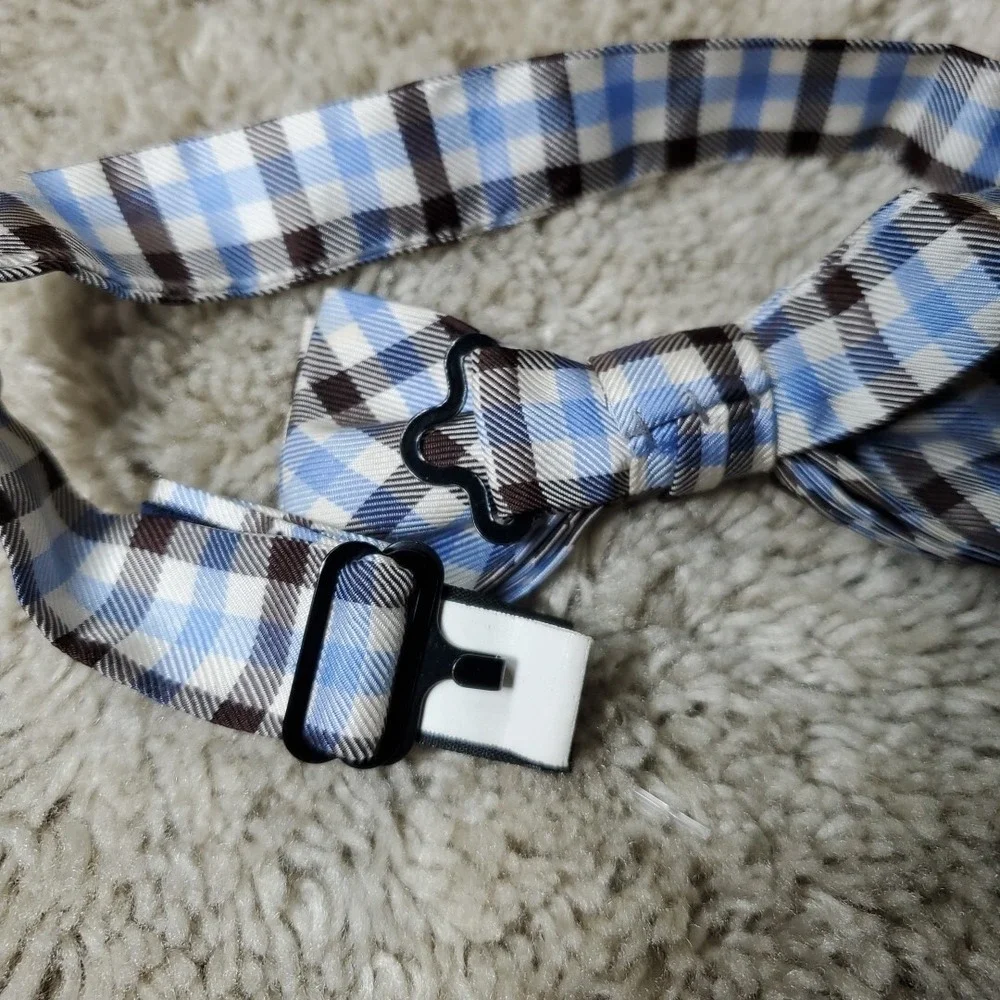 Lord & Taylor Boys Bow Tie Blue Brown Gingham Check Silk Formal Wedding Dress
